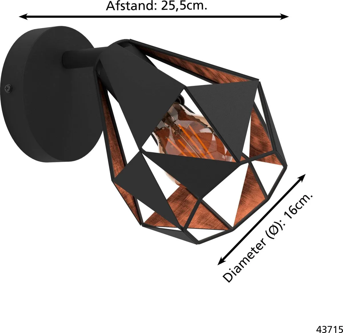 Eglo Carlton 7 Spot E27 - 16cm - Zwart/Koper - afbeelding 6 van 6