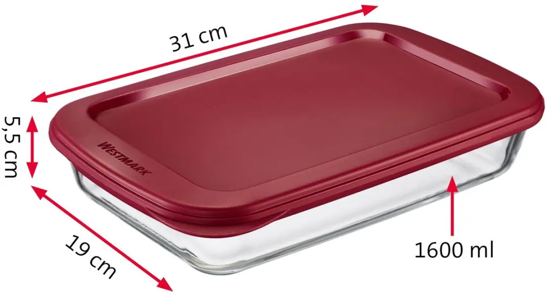 Westmark Glazen Schaal Vleeswaren 1600ml - Luchtdicht - Transparant/Rood