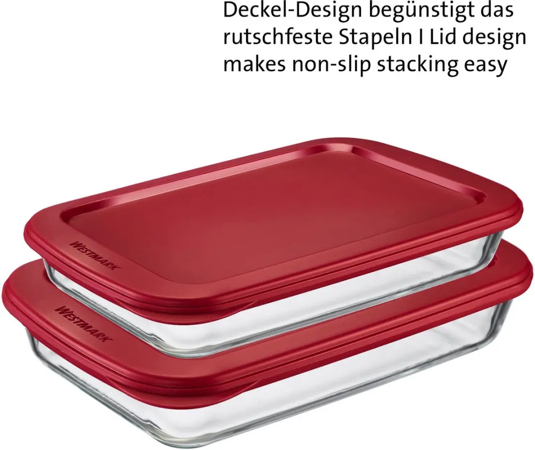 Westmark Glazen Schaal Vleeswaren 1600ml - Luchtdicht - Transparant/Rood