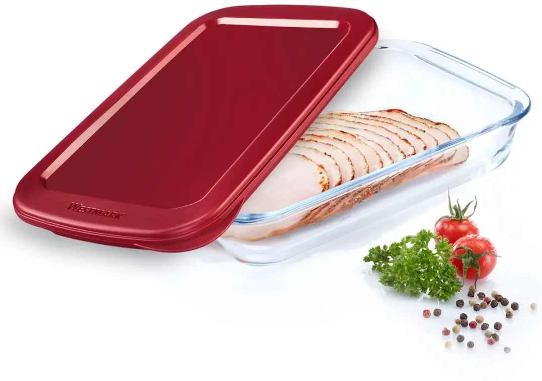 Westmark Glazen Schaal Vleeswaren 1600ml - Luchtdicht - Transparant/Rood