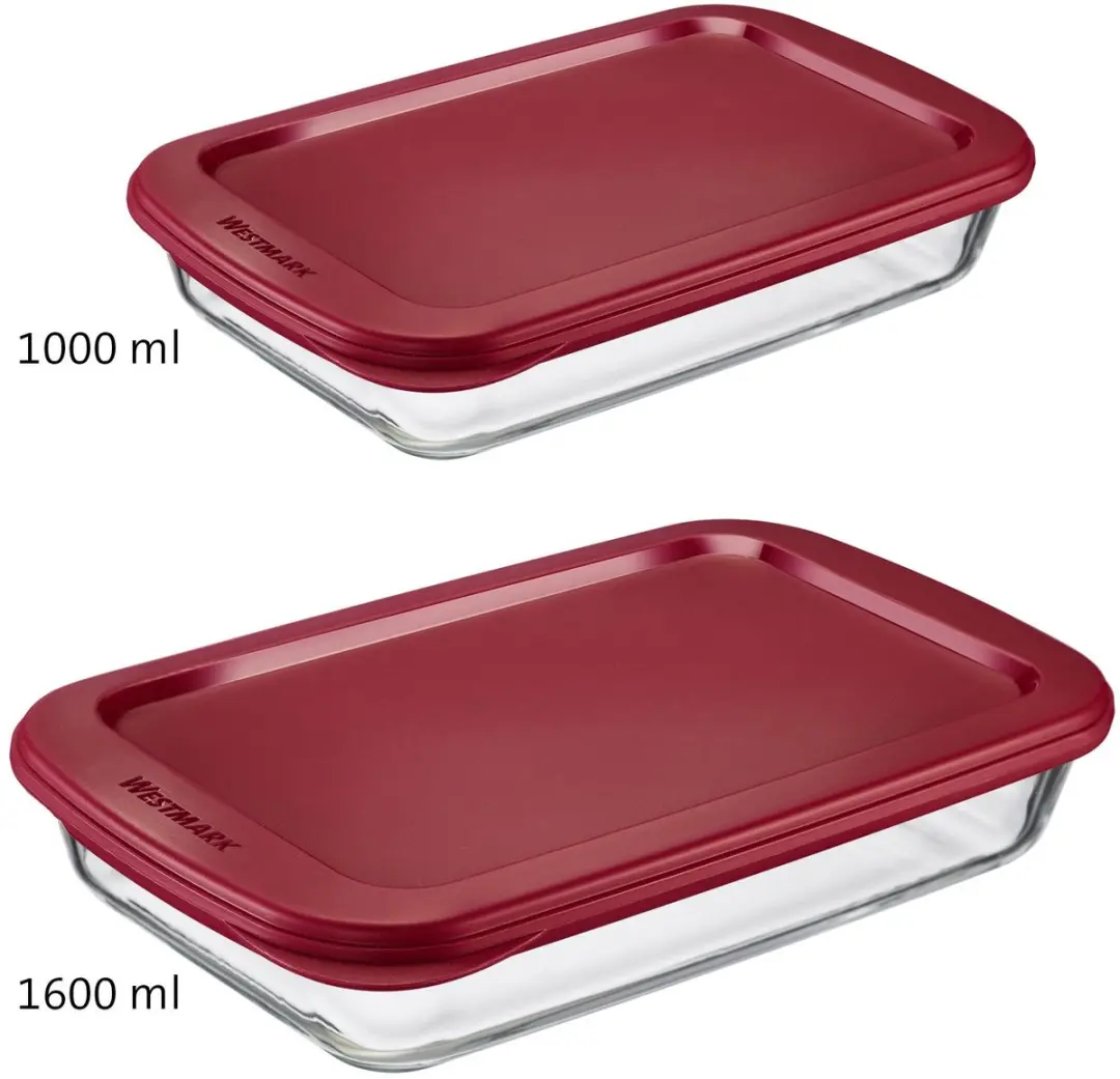 Westmark Glazen Schaal Vleeswaren 1600ml - Luchtdicht - Transparant/Rood