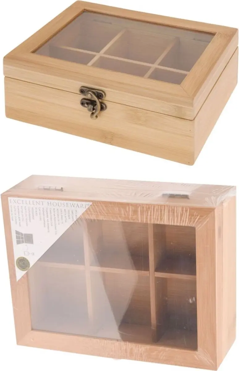 Excellent Houseware Bamboe Theedoos 6 Vakken - Bruin