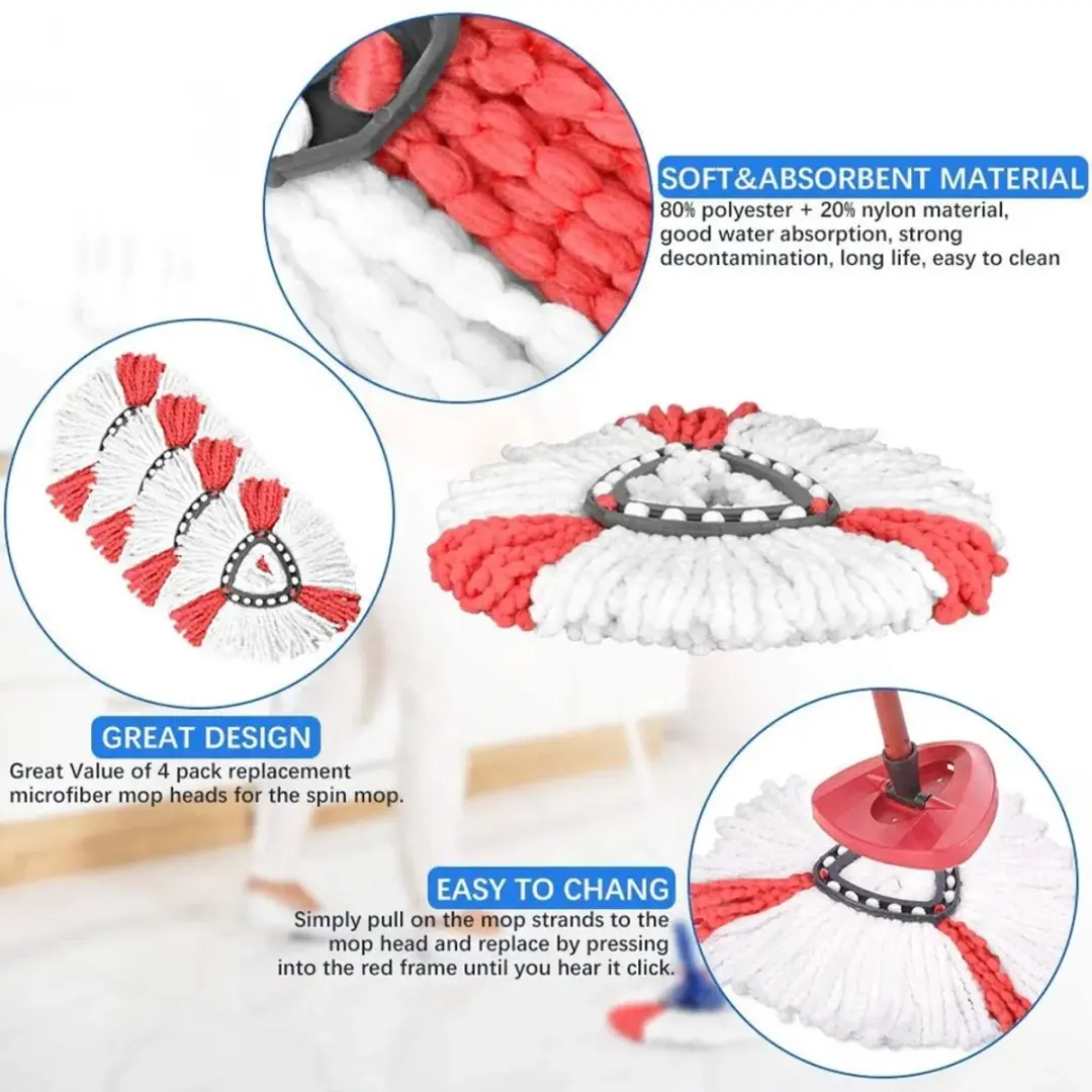 Vileda 2-in-1 Dweilkoppen - 4 Stuks - Wit/Rood - afbeelding 6 van 6