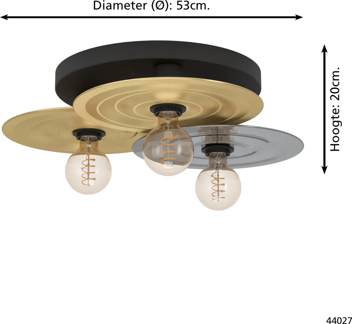 Eglo Lintmill Plafondlamp E27 - Ø53cm - Zwart/Grijs/Goud - afbeelding 6 van 6