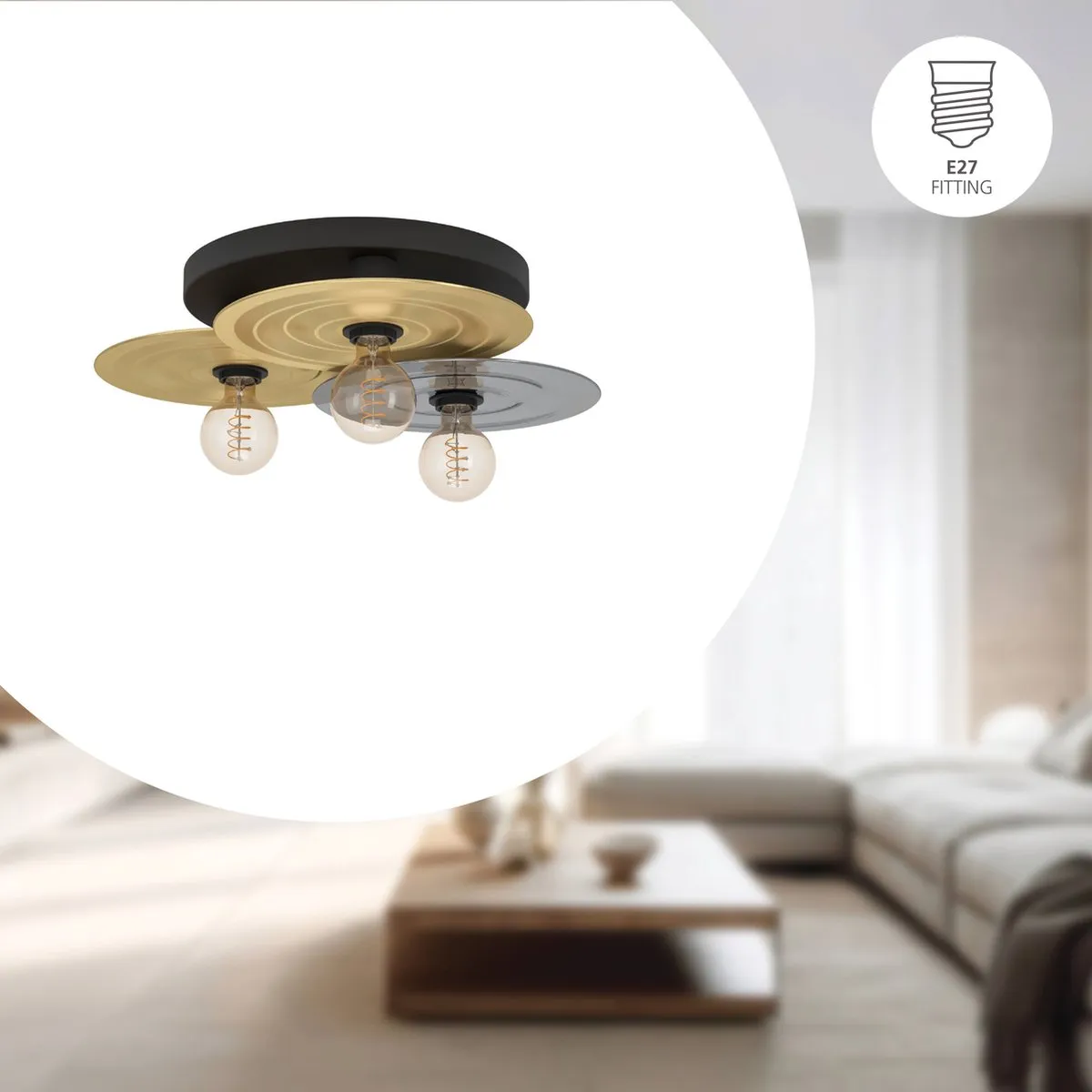Eglo Lintmill Plafondlamp E27 - Ø53cm - Zwart/Grijs/Goud