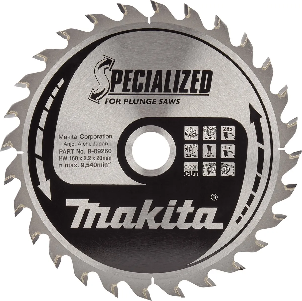 Makita B-09260 Invalcirkelzaagblad Hout 160mm 28T
