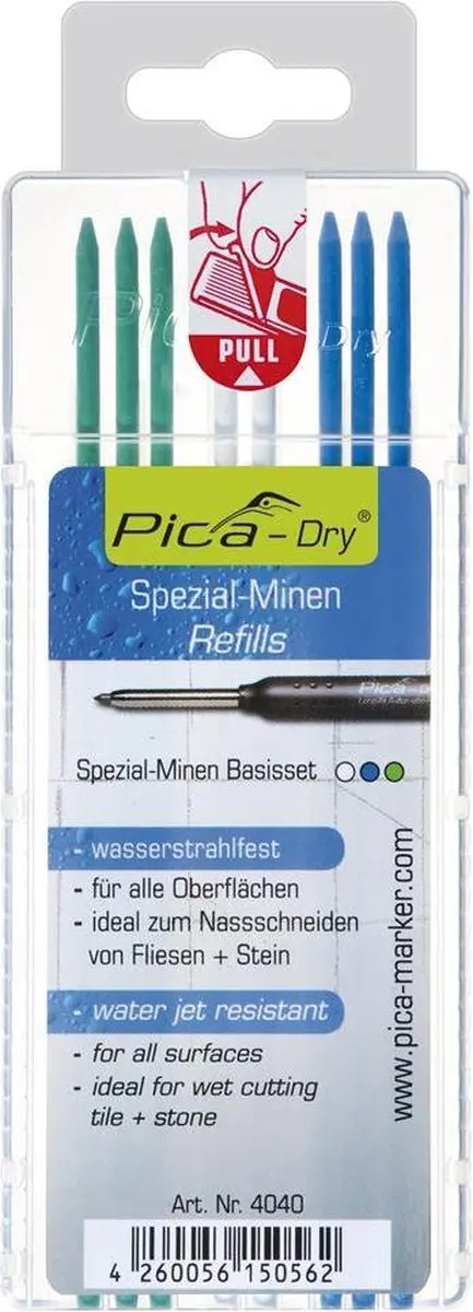 Pica 4040 Dry Navulling - Blauw/Wit/Groen - 8 Stuks