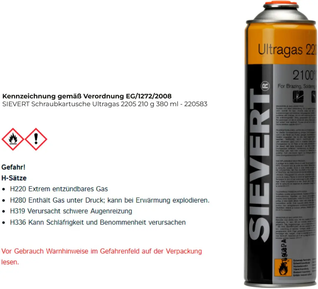 Sievert 220583 Gaspatroon Ultragas Butaan 380ml