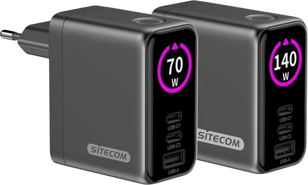 Sitecom CH-1202 70W GaN Wandlader - 3x USB-C - Zwart/Grijs