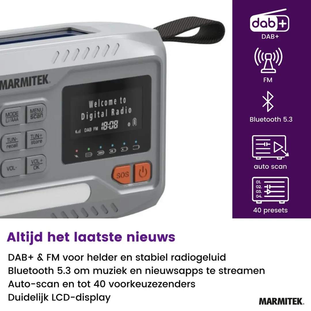 Marmitek RESQ 100 Noodradio - 4500mAh Powerbank - DAB+/FM - Zwart