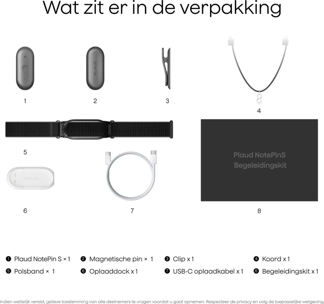PLAUD NotePin S CPSBK1GXXXXX01 AI Spraakrecorder - 64GB - Zwart