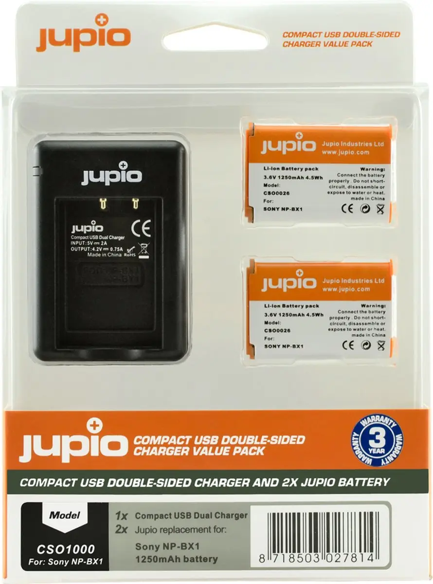 Jupio NP-BX1 Accu & USB Dubbelzijdige Lader