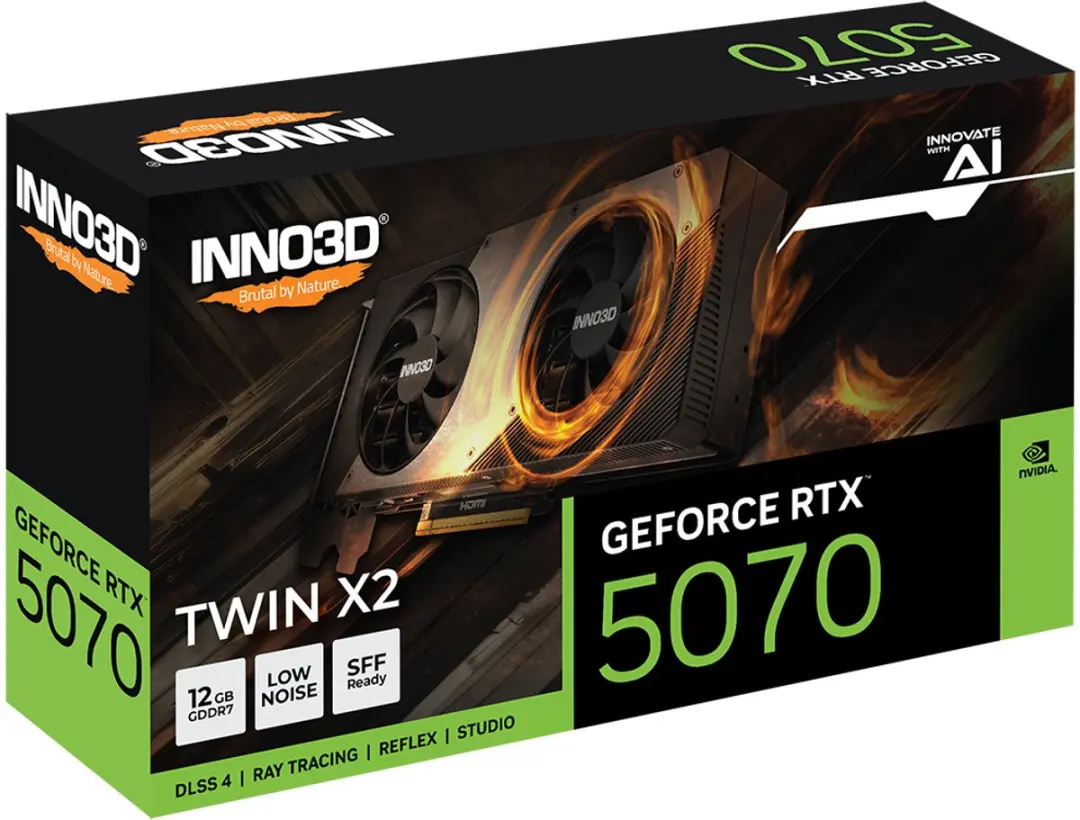 INNO3D GeForce RTX 5070 TWIN X2 Videokaart 12GB GDDR7 - Zwart