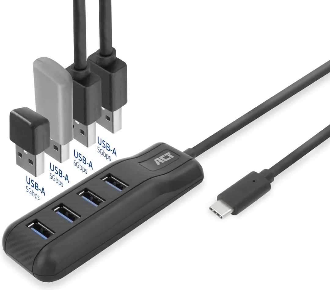 ACT AC6420 USB-C Hub 3.0 - 4x USB-A - Zwart