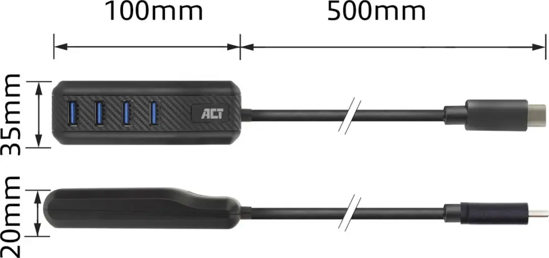 ACT AC6420 USB-C Hub 3.0 - 4x USB-A - Zwart