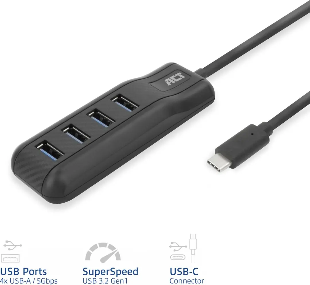 ACT AC6420 USB-C Hub 3.0 - 4x USB-A - Zwart