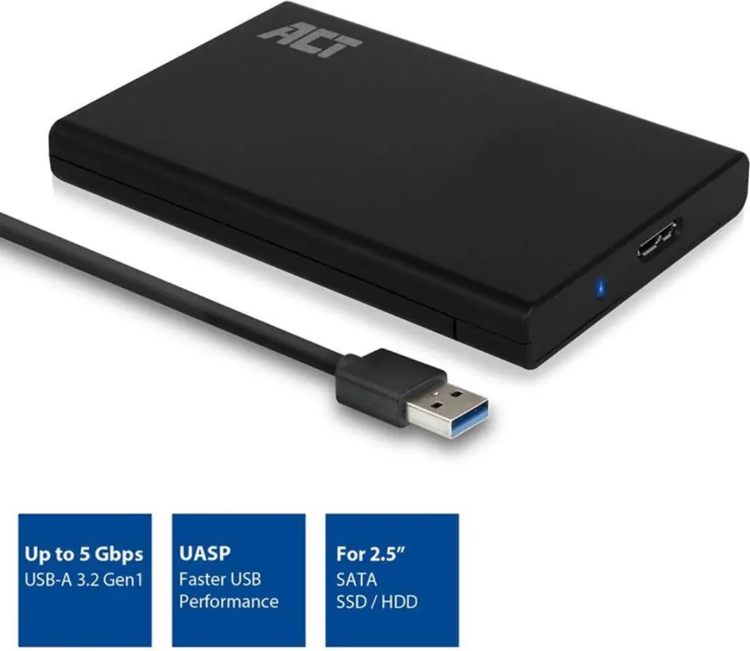 ACT AC1215 2,5" SATA Harde Schijf Behuizing - USB 3.2 Gen1 - Zwart