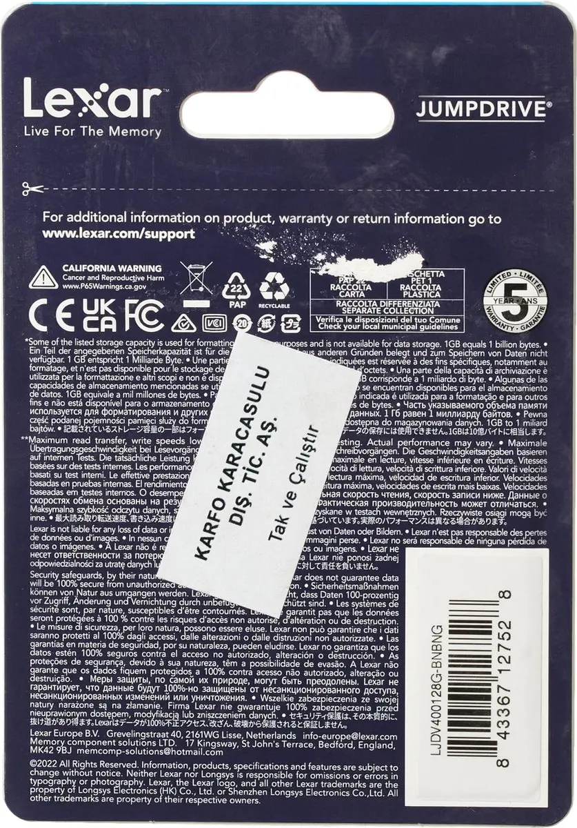 Lexar JumpDrive V400 LJDV400128G-BNBNG USB-stick 128GB - Zwart