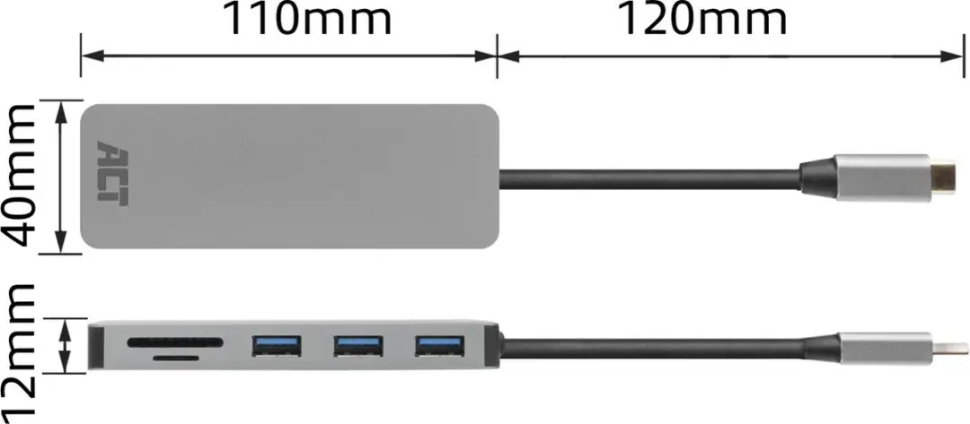 ACT AC7050 USB-C Hub 3.0 - 3x USB-A Zilver