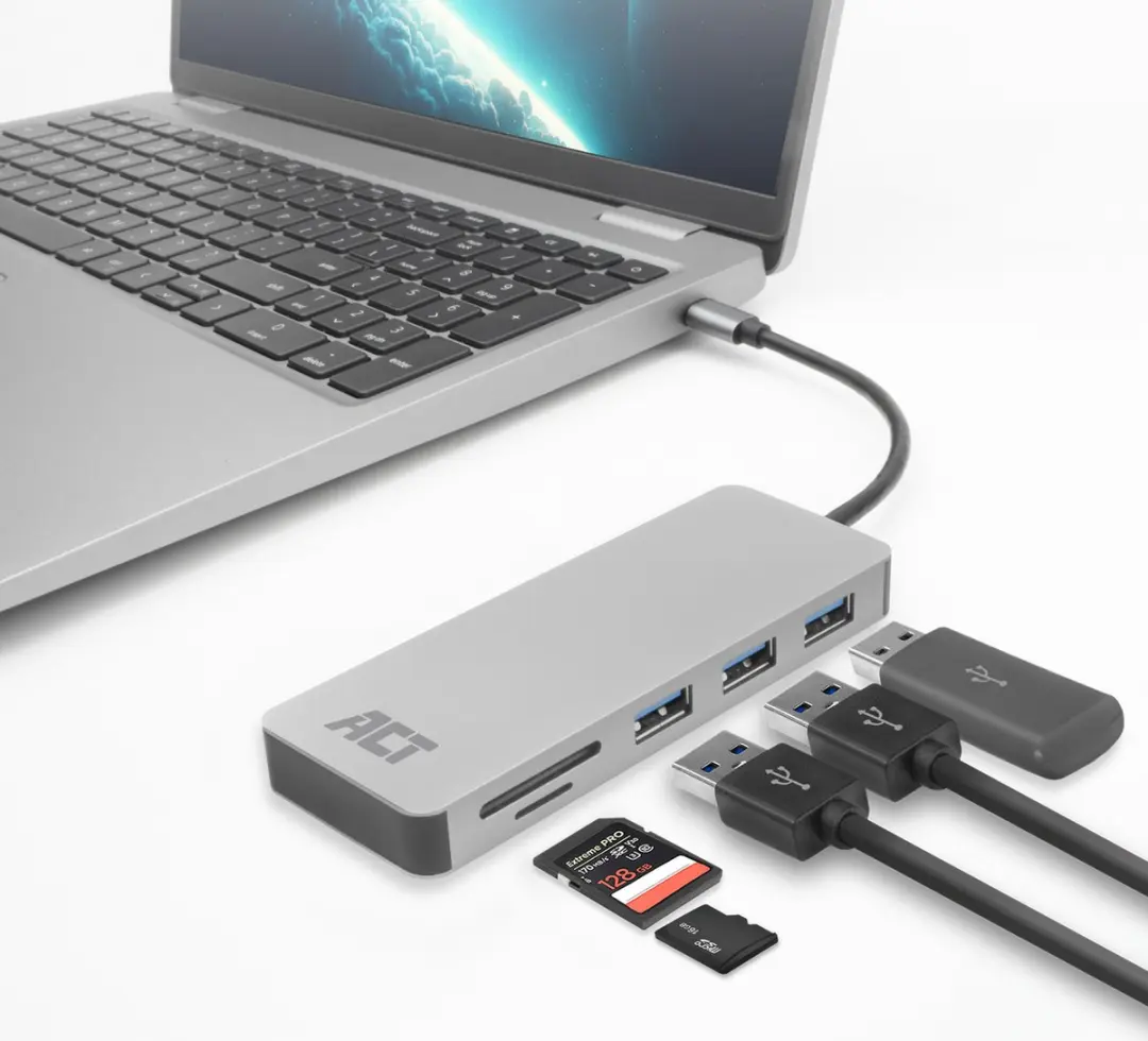 ACT AC7050 USB-C Hub 3.0 - 3x USB-A Zilver