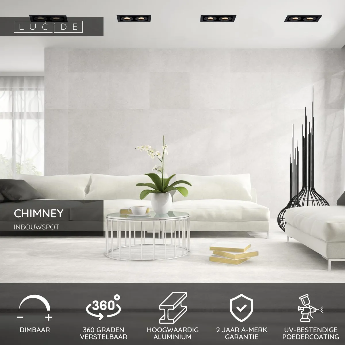Lucide Chimney Inbouwspot 2xGU10 - Zwart