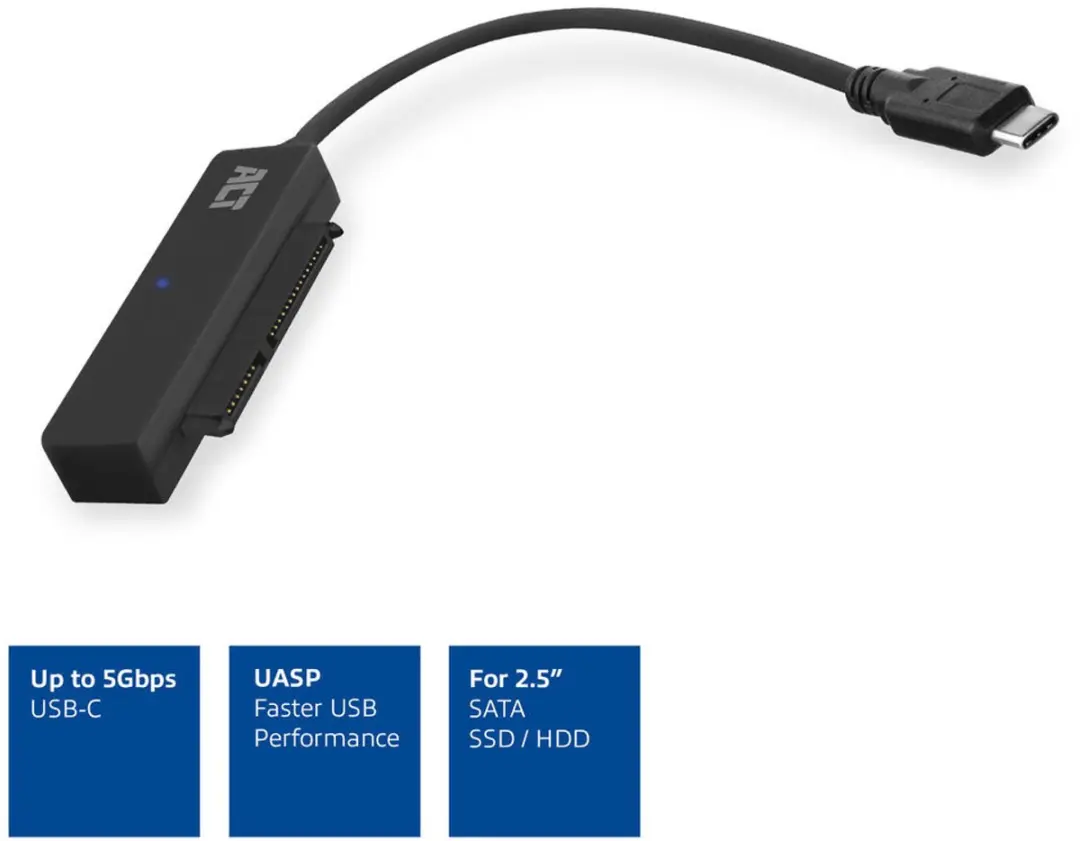ACT AC1525 USB-C naar SATA Adapter 2,5" - Zwart