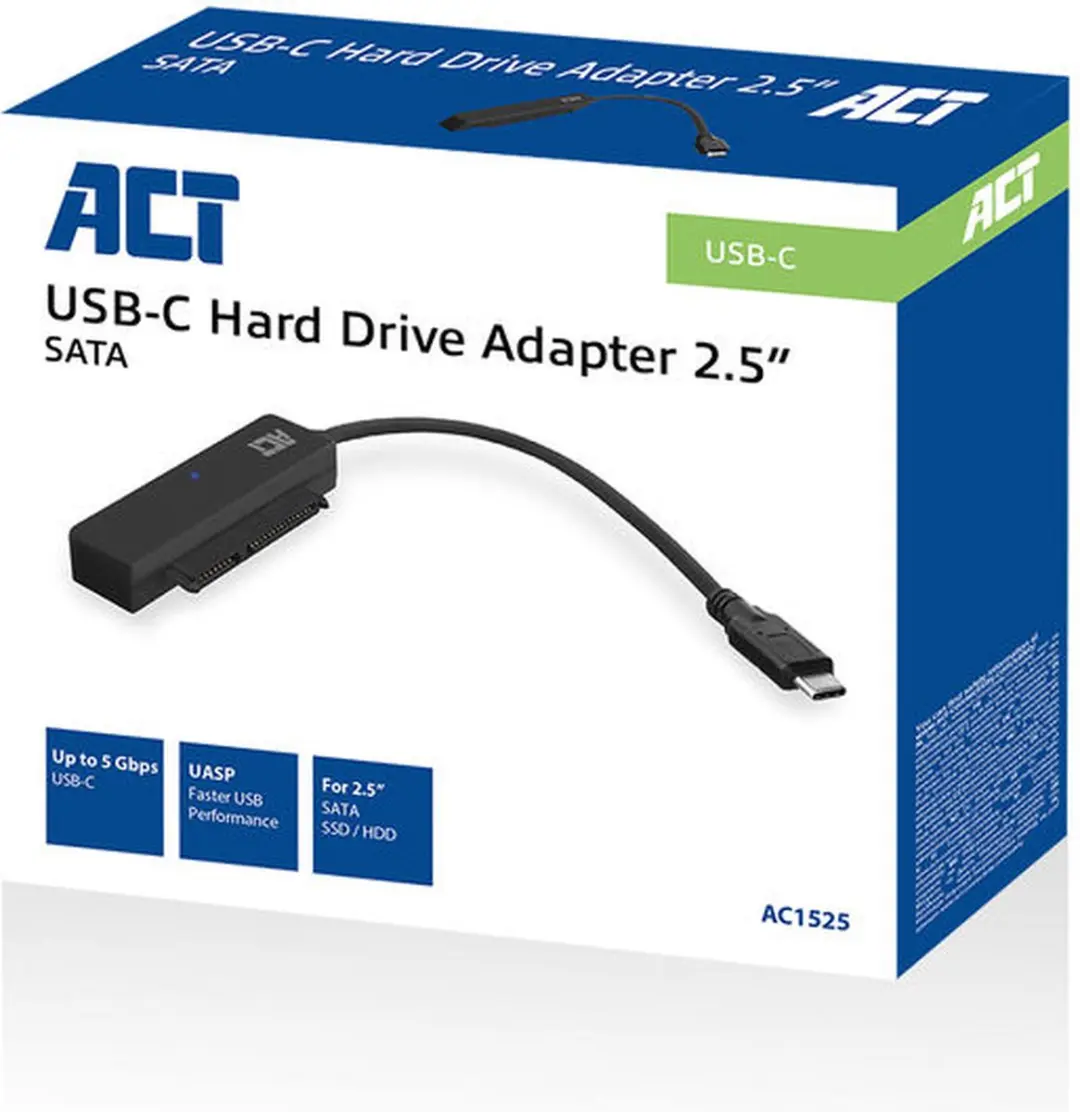ACT AC1525 USB-C naar SATA Adapter 2,5" - Zwart - afbeelding 6 van 6
