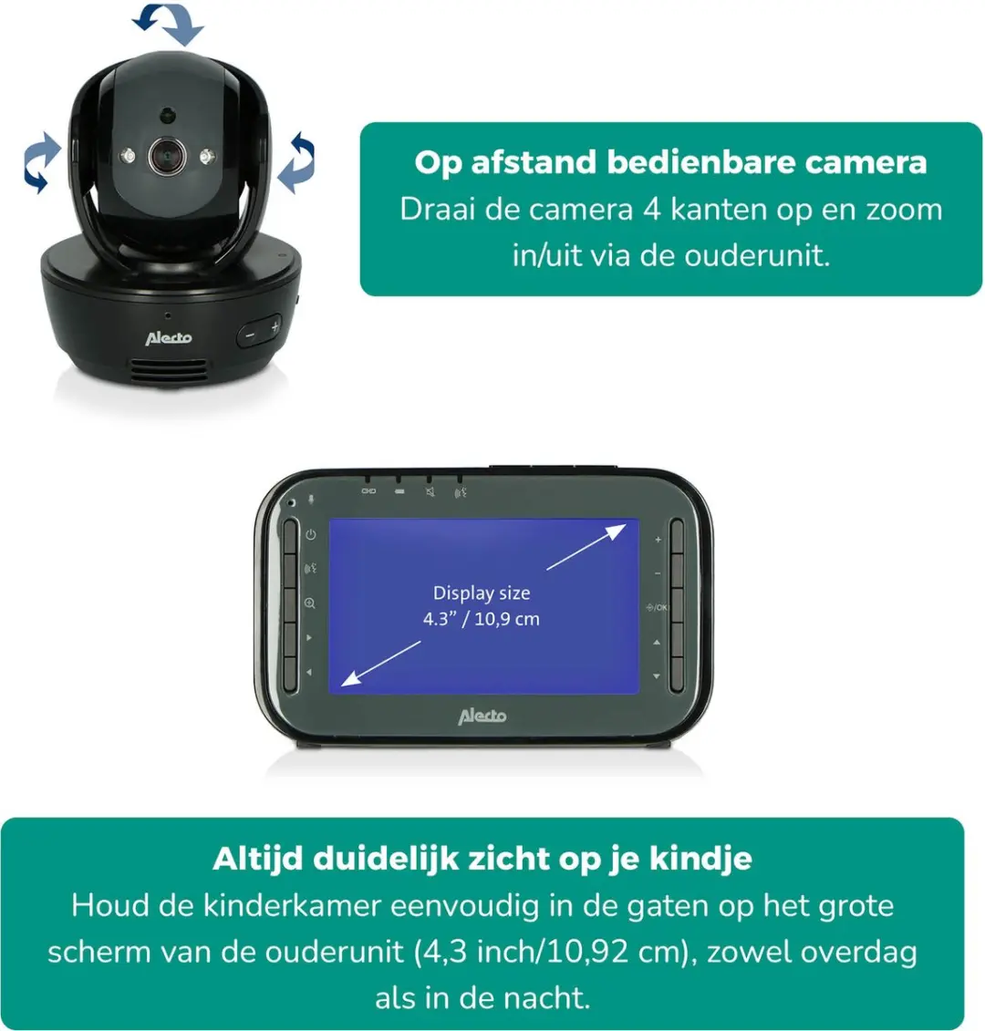 Alecto DVM200MBK Babyfoon met Camera - 4.3" Zwart