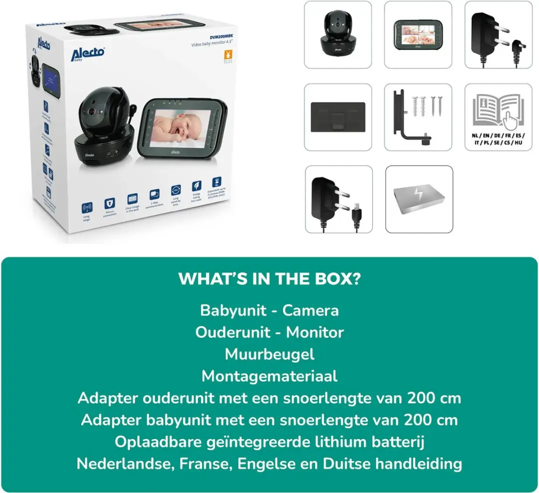 Alecto DVM200MBK Babyfoon met Camera - 4.3" Zwart - afbeelding 6 van 6
