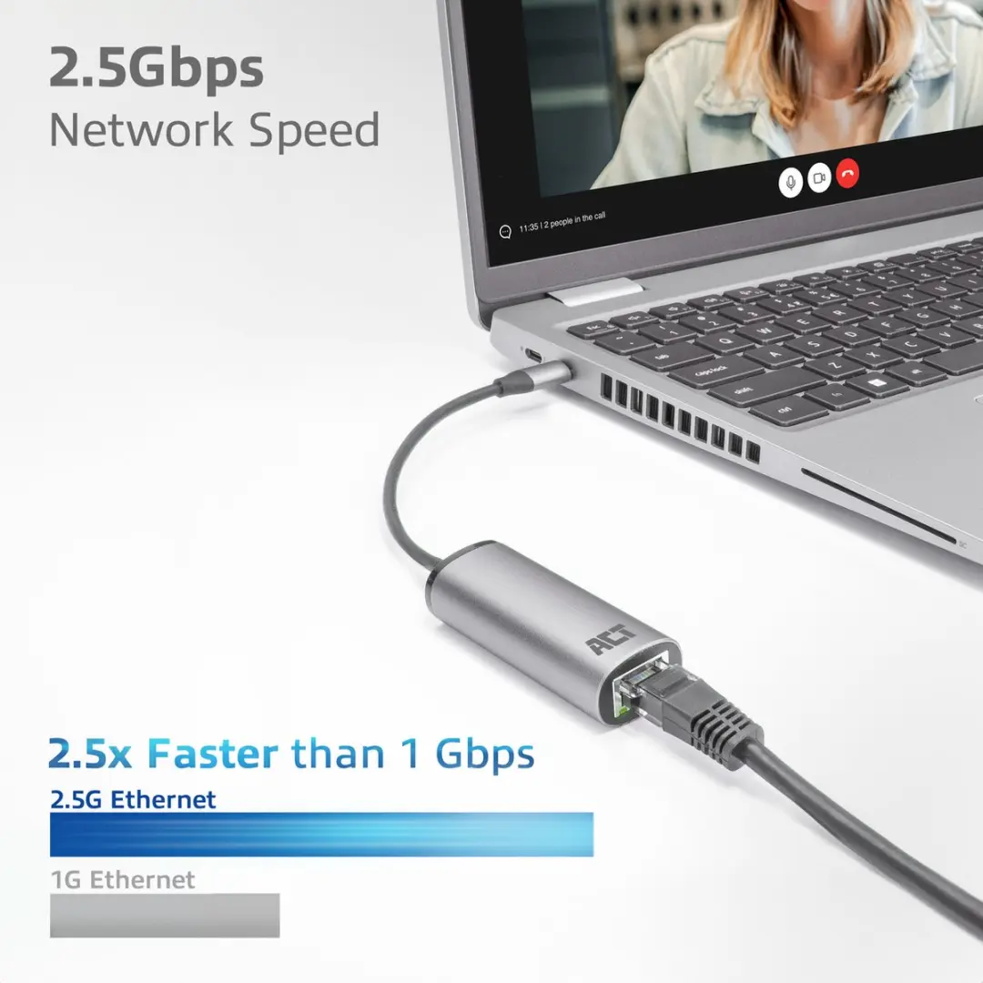 ACT AC7081 USB-C naar 2,5 Gigabit Ethernet Adapter - Grijs