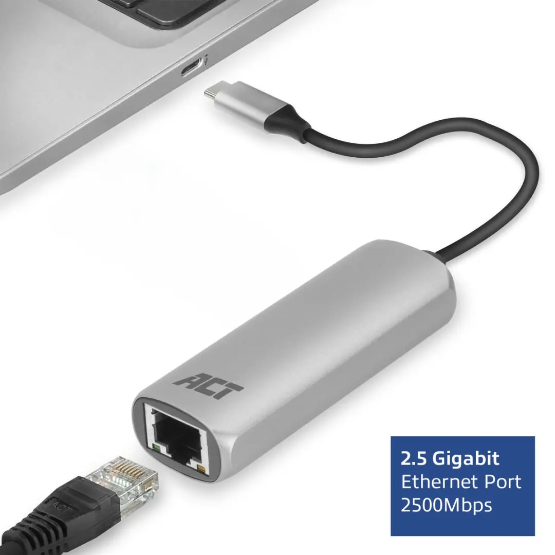 ACT AC7081 USB-C naar 2,5 Gigabit Ethernet Adapter - Grijs