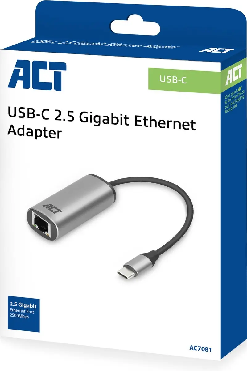 ACT AC7081 USB-C naar 2,5 Gigabit Ethernet Adapter - Grijs
