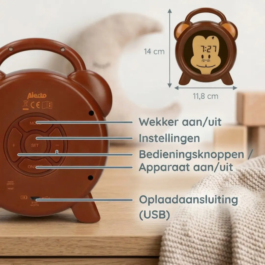 Alecto BC100MONKEY Slaaptrainer Kinderwekker - Monkey
