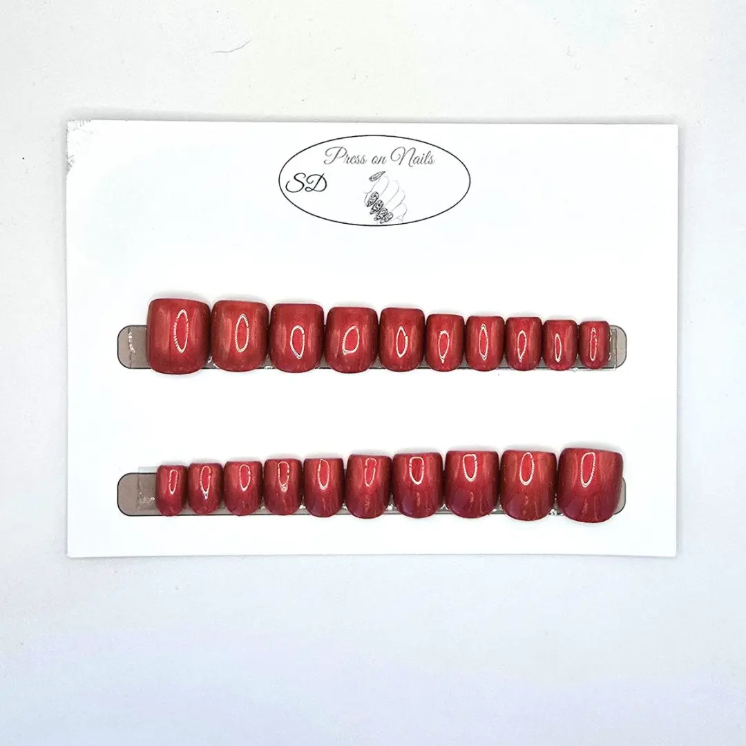 SD Press on Nails B-253 Plaknagels - 20 Stuks - Rood Shimmer Metallic