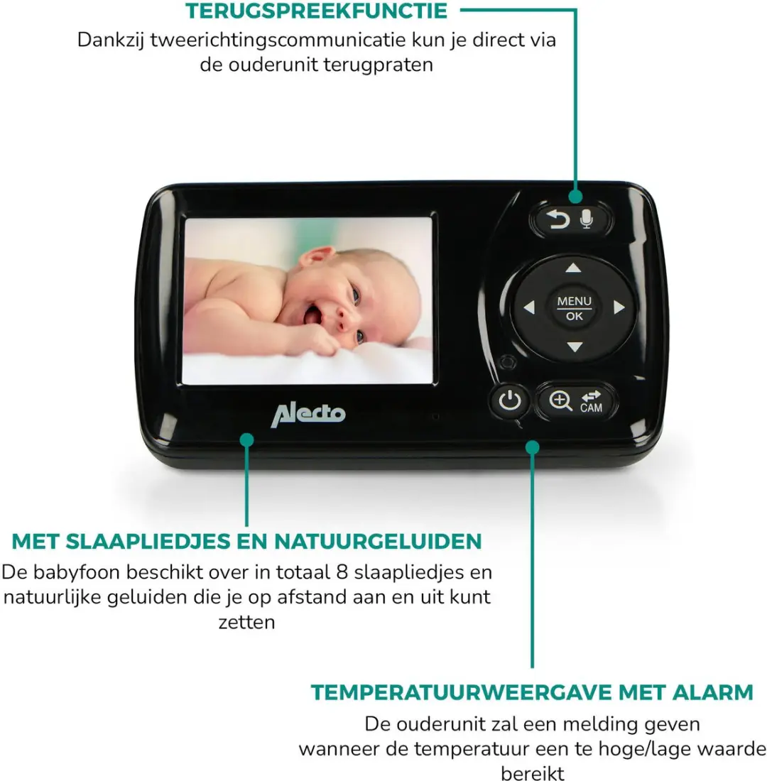 Alecto DVM71BK Babyfoon met Camera - 2.4" Kleurenscherm - Zwart