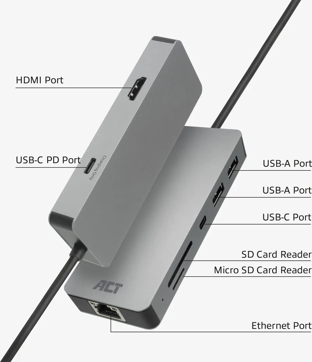 ACT AC7092 USB-C 4K Docking Station - Grijs