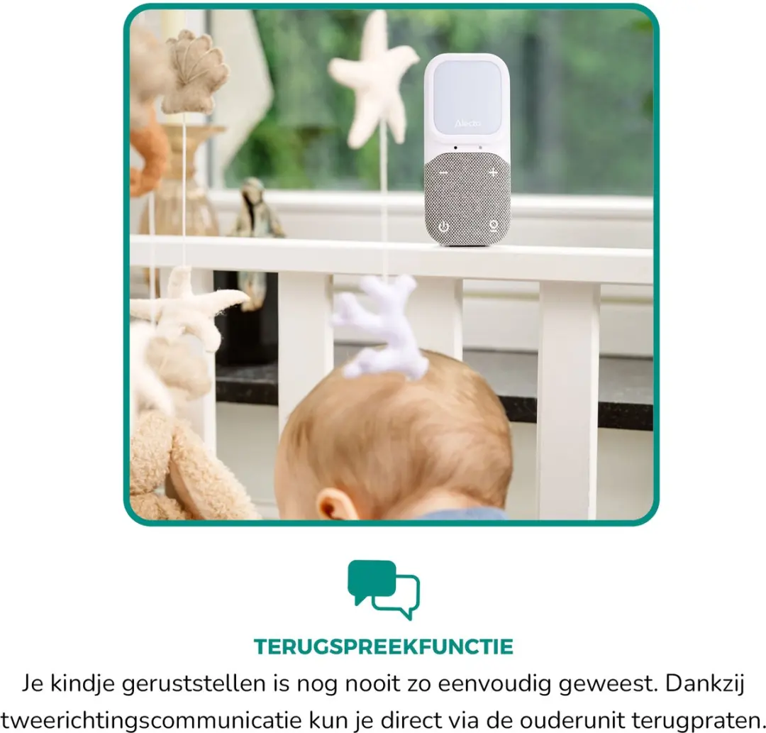 Alecto DBX140 Full Eco DECT Babyfoon - Nachtlampje & Slaapliedjes - Wit/Grijs - afbeelding 6 van 6