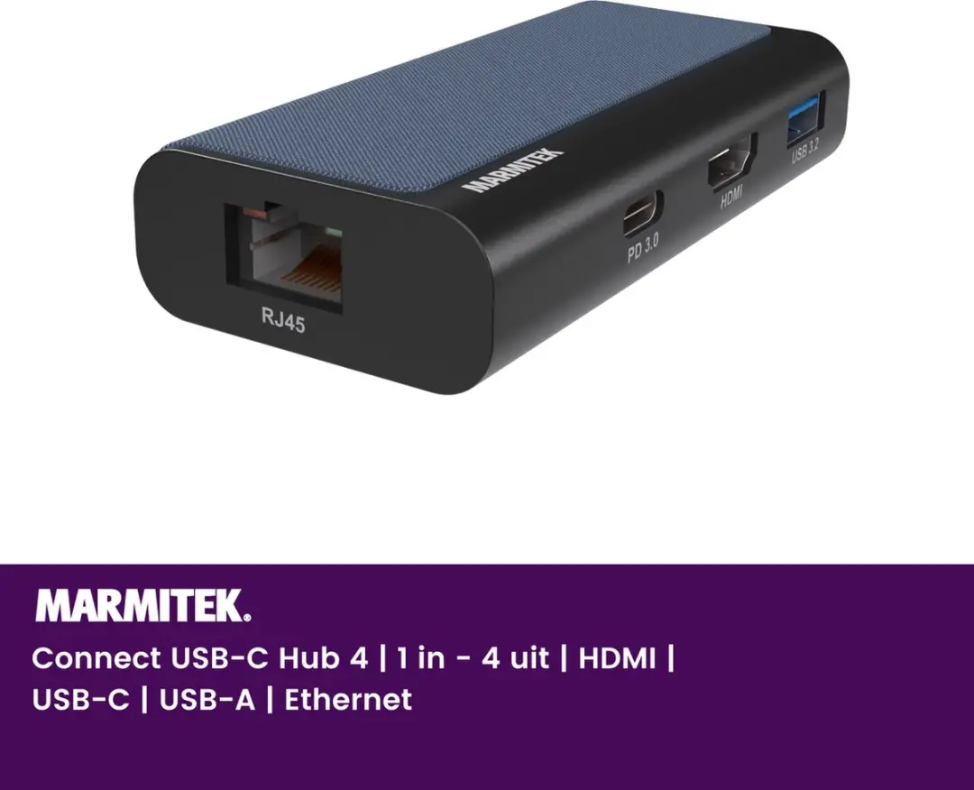 Marmitek Connect USB-C Hub 4 25008476 - HDMI 2.0 & USB 3.2 - 1000 Mbps Ethernet
