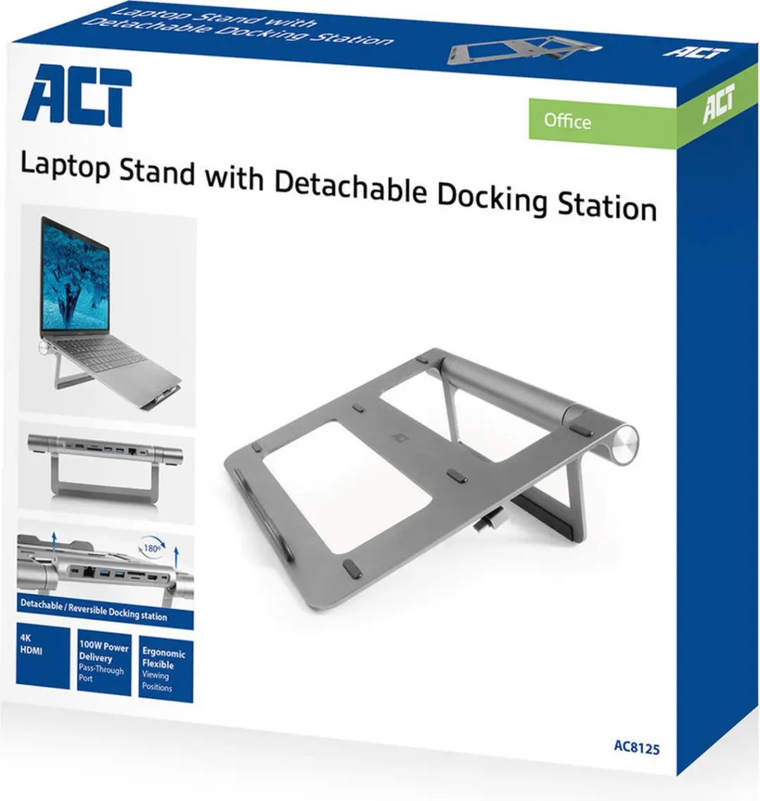 ACT AC8125 Laptopstandaard - Grijs - USB-C Dock - afbeelding 6 van 6