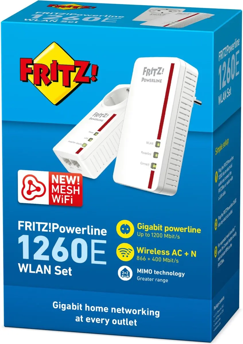 FRITZ! Powerline 1260 Set - 2-Pack - 1200 Mbps - Rood/Wit