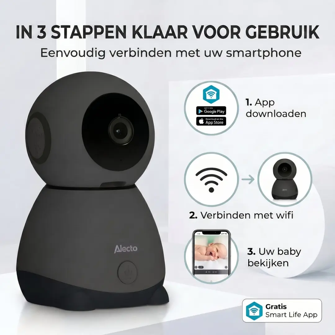 Alecto SMARTBABY10BK Wifi Babyfoon met Camera - Full HD - Zwart