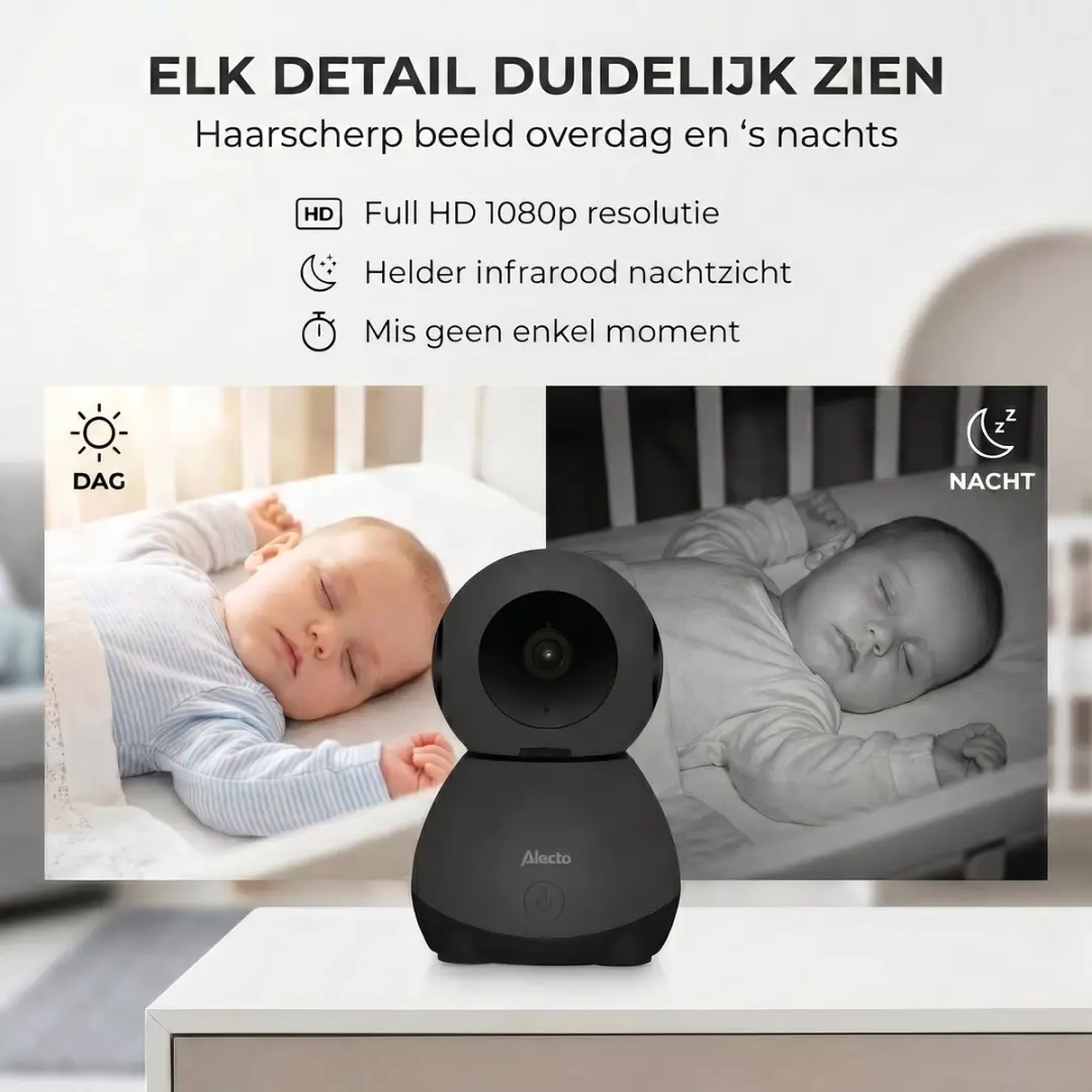Alecto SMARTBABY10BK Wifi Babyfoon met Camera - Full HD - Zwart