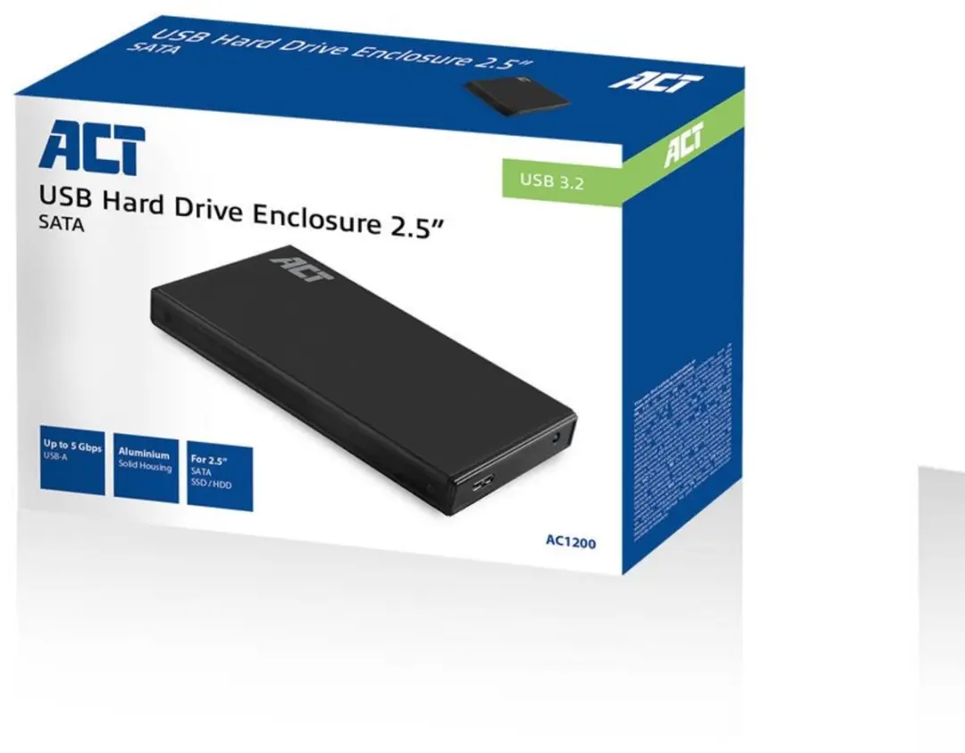 ACT AC1200 2,5" SATA Harde Schijf Behuizing - Zwart