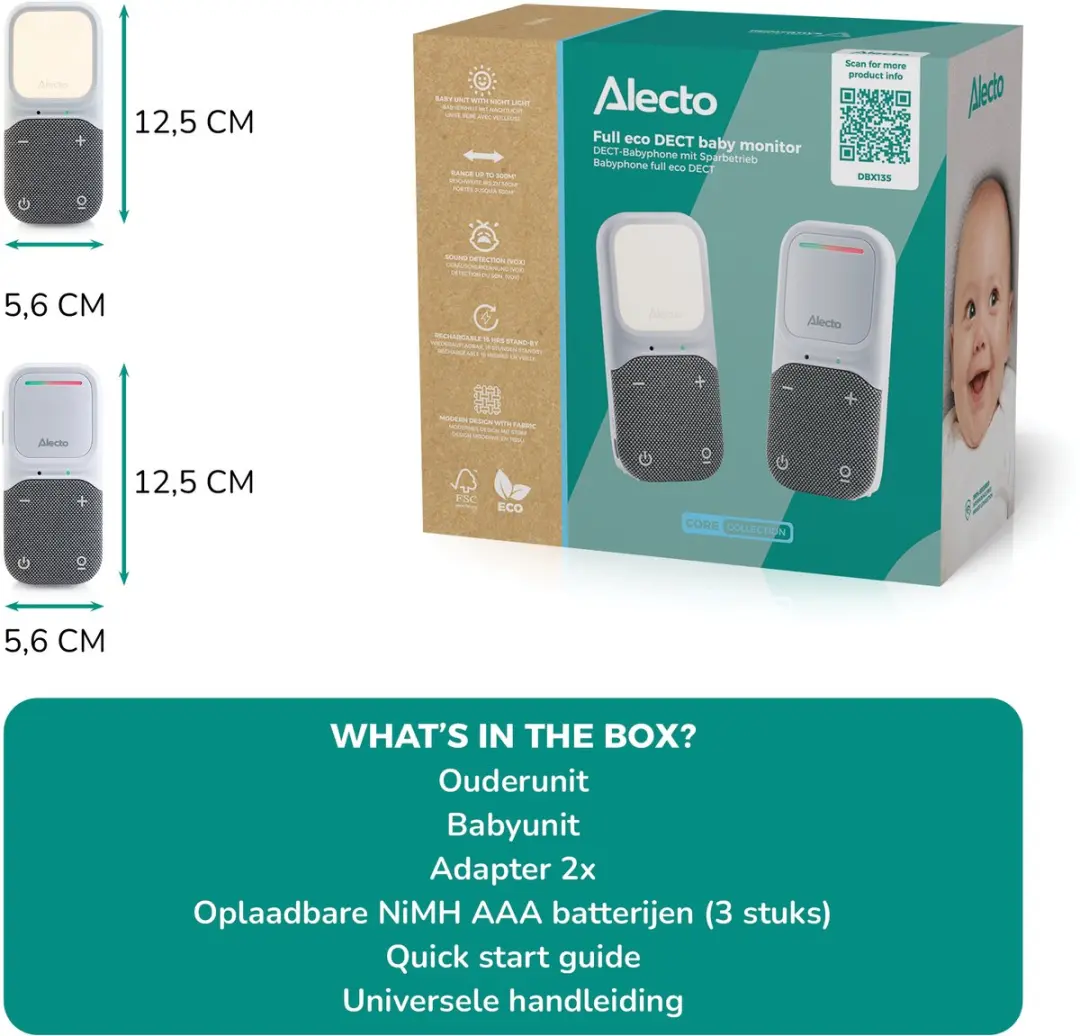 Alecto DBX135 Audio Babyfoon - Full Eco DECT - Wit/Grijs