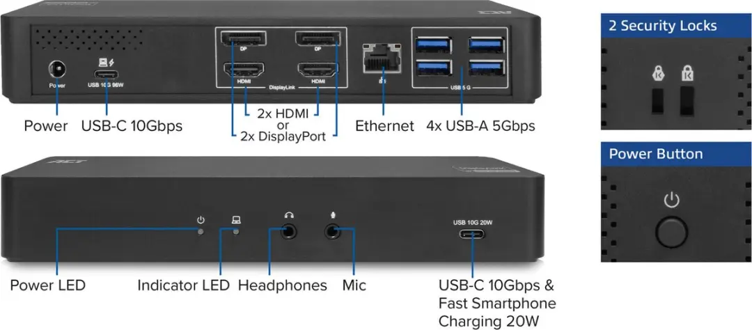 ACT USB-C Docking Station AC7160 4K - Zwart