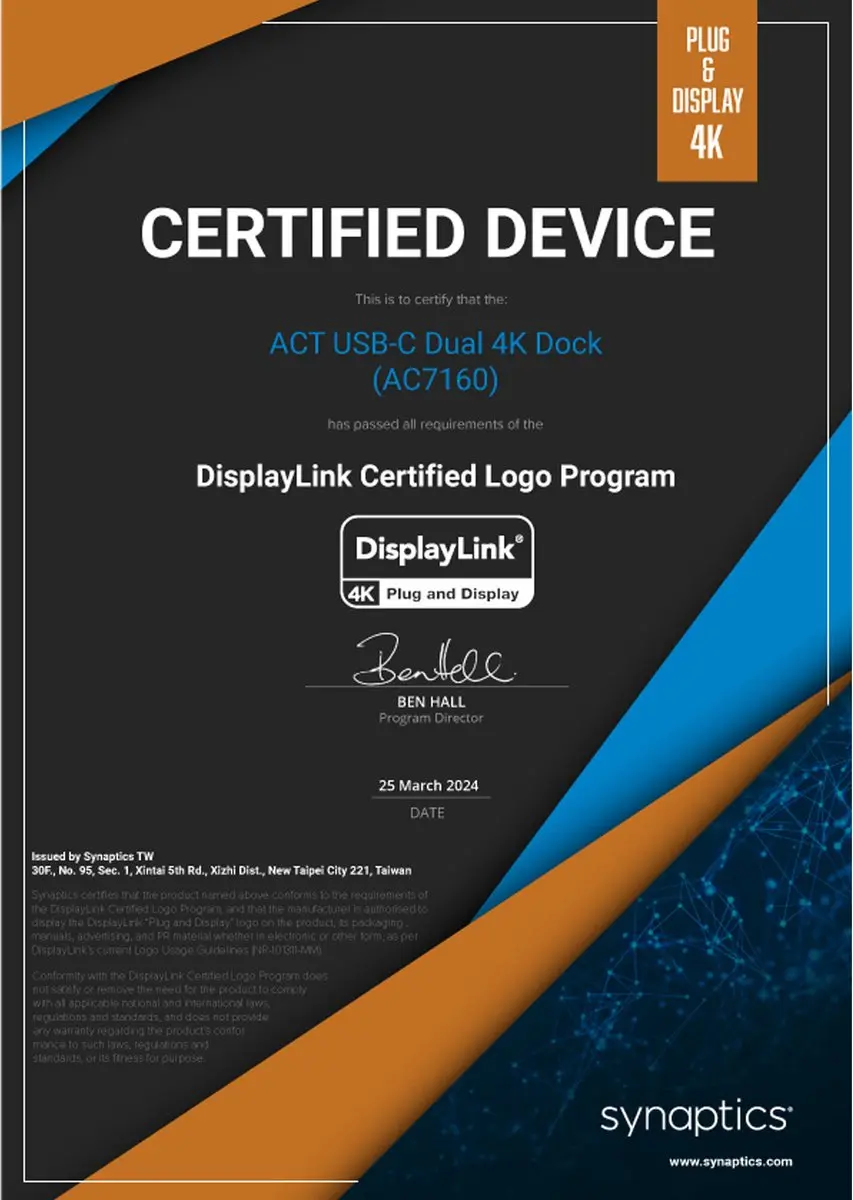 ACT USB-C Docking Station AC7160 4K - Zwart