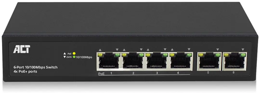 ACT AC4430 6-Poorts Switch - 4x PoE+ 60W - Zwart