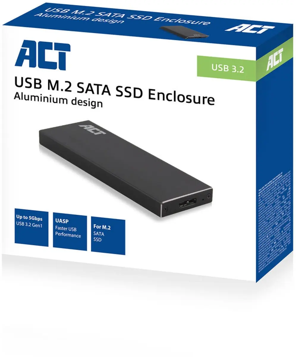 ACT AC1600 M.2 SATA SSD Behuizing - USB 3.2 Gen1 - Zwart