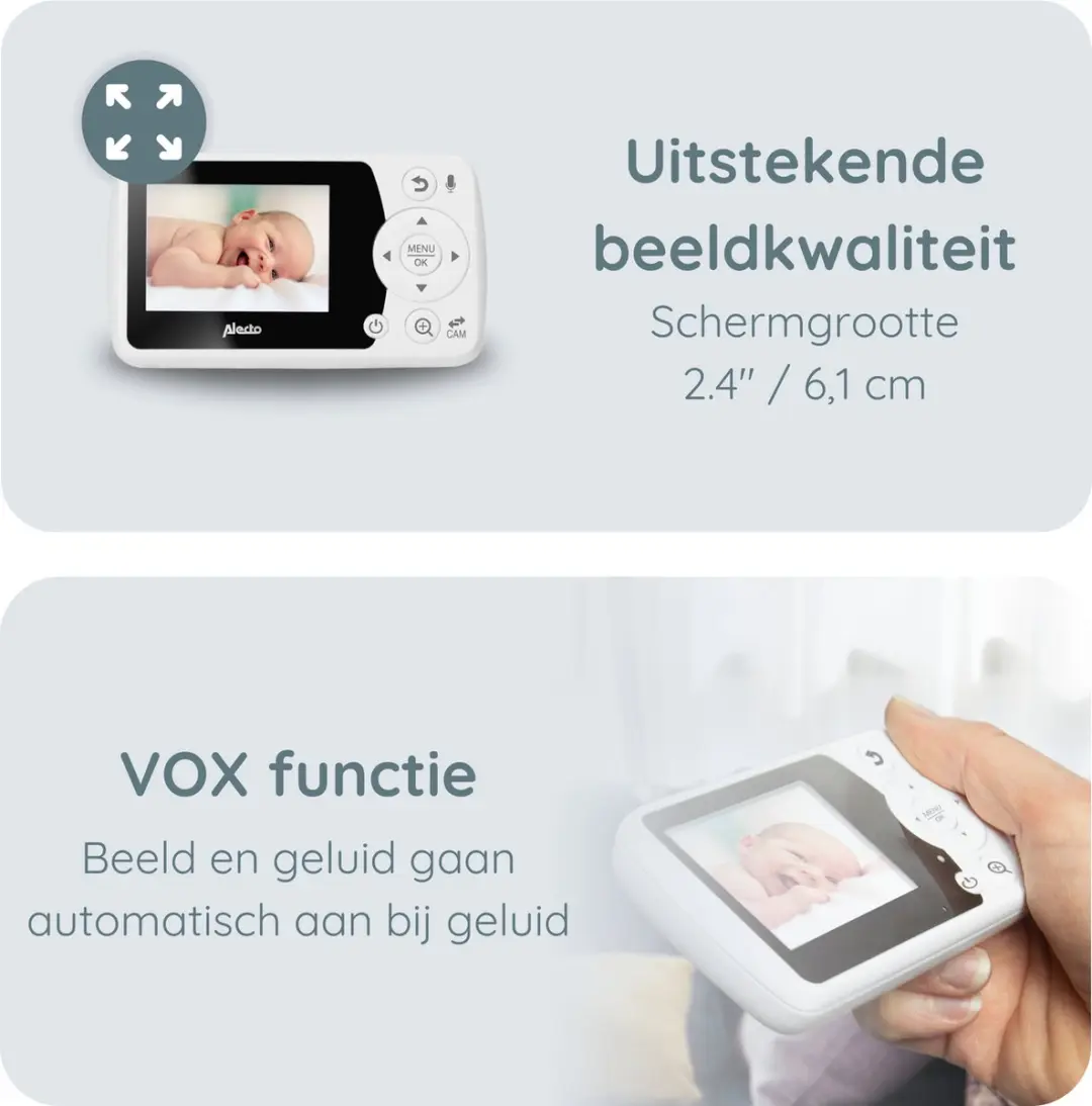 Alecto BO64 Uitbreidbare Babyfoon met Camera 2.4" - Wit
