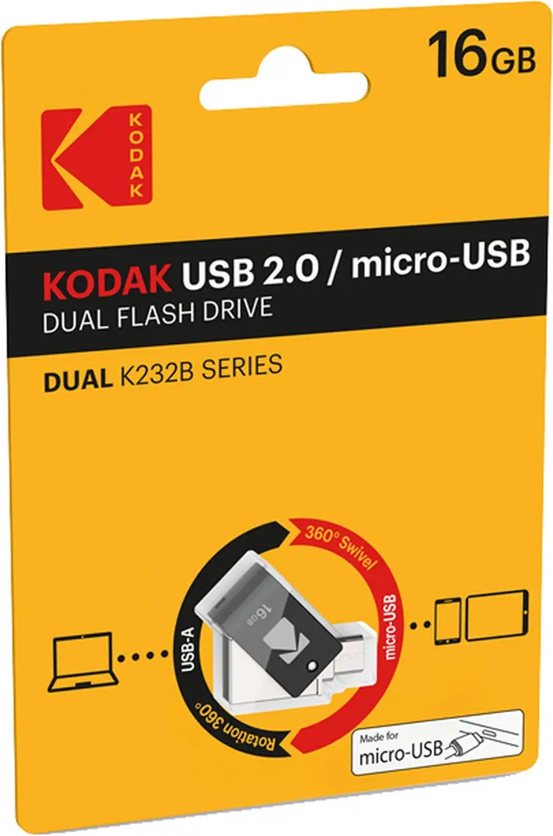 Kodak DUAL Flash Drive 16GB - USB 2.0/Micro-USB - Zwart